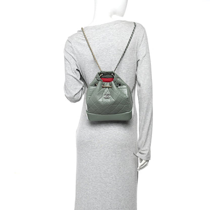 Aged Calfskin Quilted Small Gabrielle Backpack Green