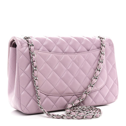 Lambskin Quilted Jumbo Double Flap Light Purple