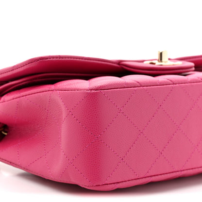 Caviar Quilted Small Double Flap Fuchsia