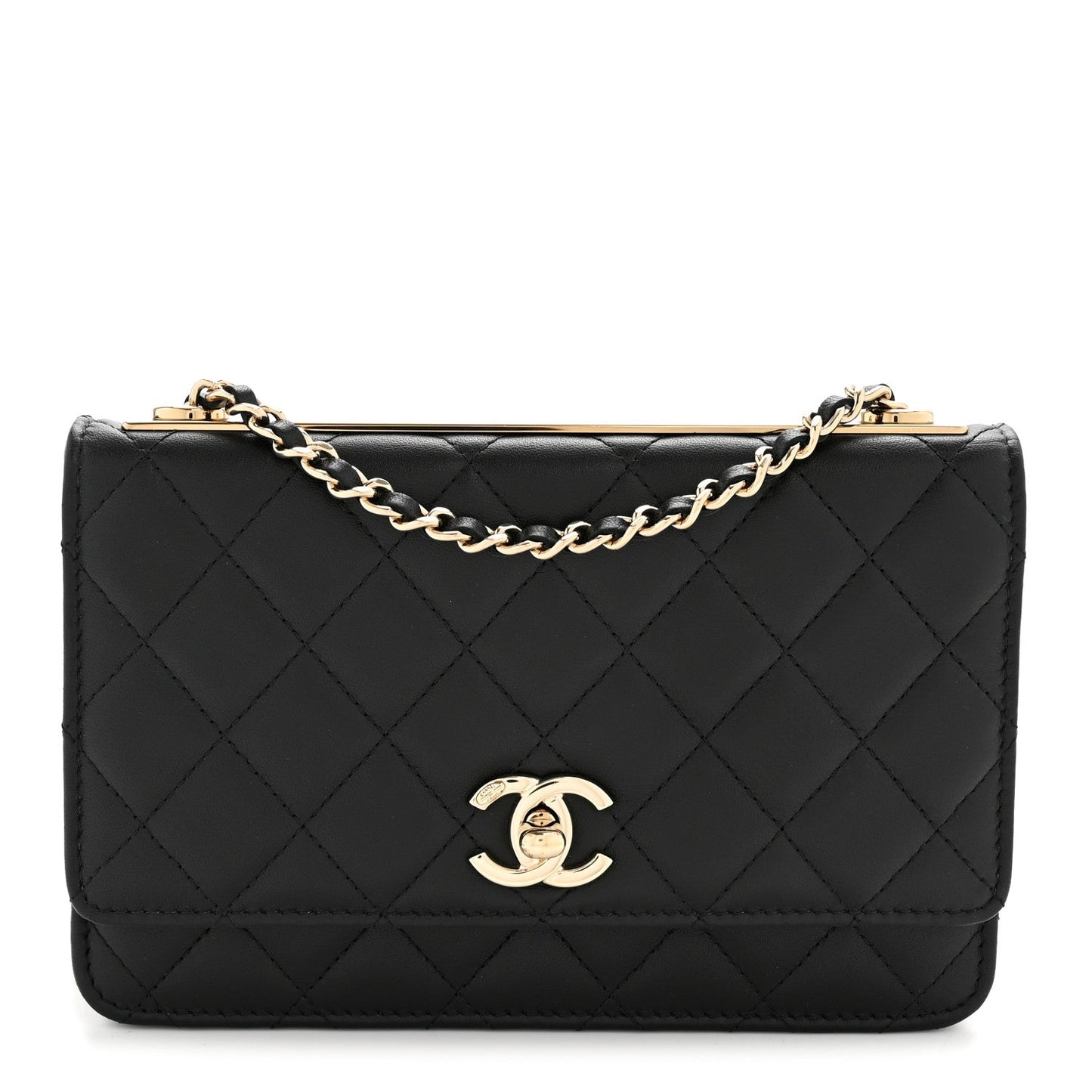 Lambskin Quilted Trendy CC Wallet On Chain WOC Black