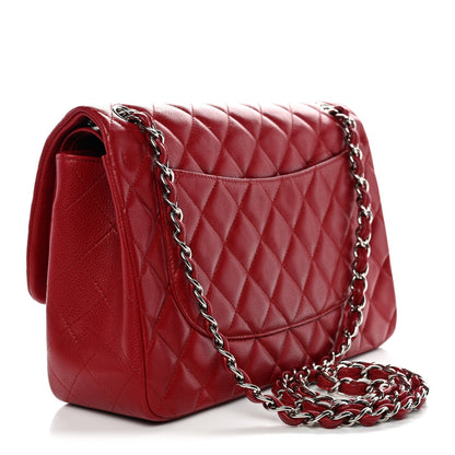 Caviar Quilted Jumbo Double Flap Dark Red