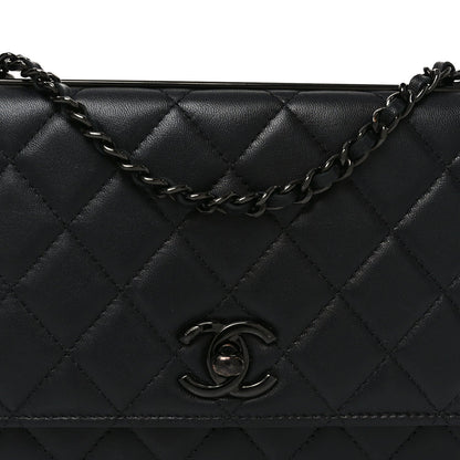Lambskin Quilted Trendy CC Wallet On Chain WOC So Black