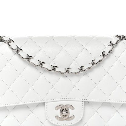 Caviar Quilted Medium Double Flap White
