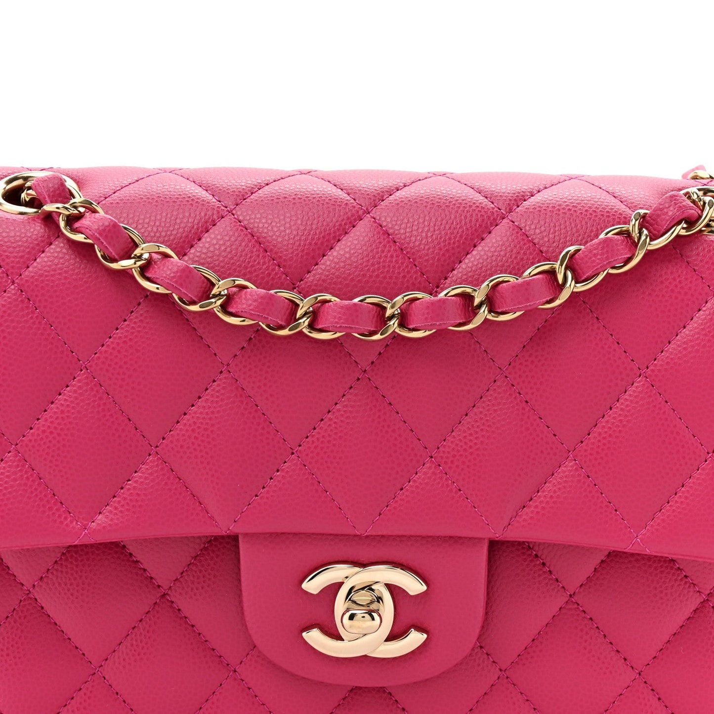 Caviar Quilted Small Double Flap Fuchsia