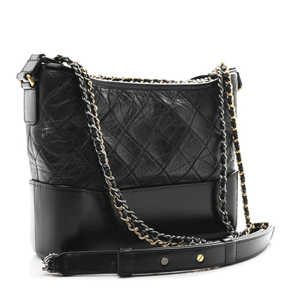 Aged Calfskin Quilted New Medium Gabrielle Hobo Black