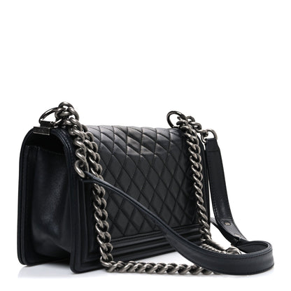 Lambskin Quilted Medium Boy Flap Black