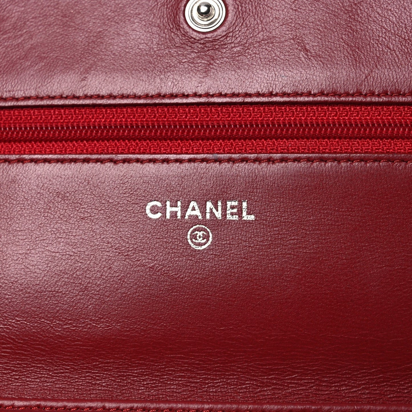 Lambskin Camellia Embossed Wallet on Chain WOC Red