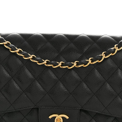 Caviar Quilted Jumbo Double Flap Black