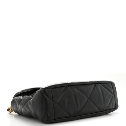 Shiny Goatskin Quilted Large Chanel 19 Flap Black