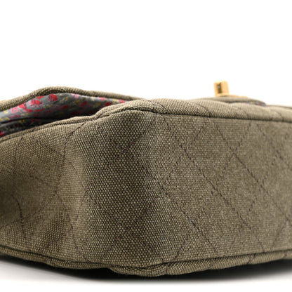 Canvas Quilted Coco Cuba Charms Medium Double Flap Khaki