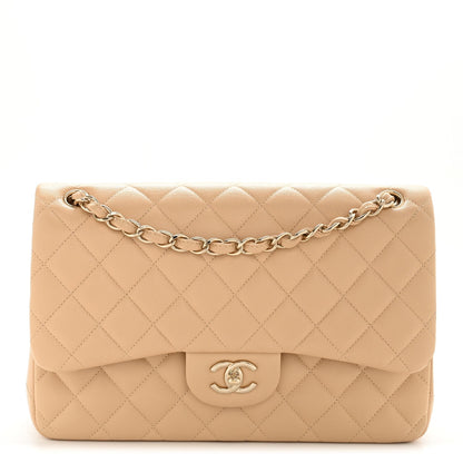 Caviar Quilted Jumbo Double Flap Beige