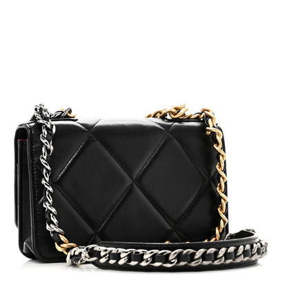 Lambskin Quilted Chanel 19 Wallet On Chain WOC Black