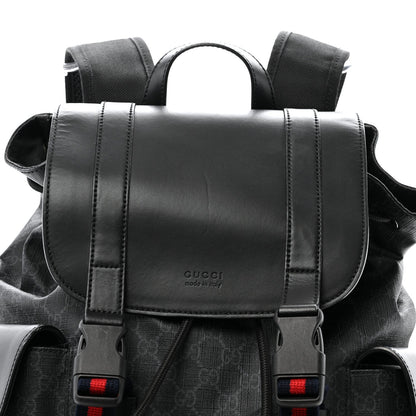 Soft GG Supreme Monogram Calfskin Web Double Buckle Backpack Black