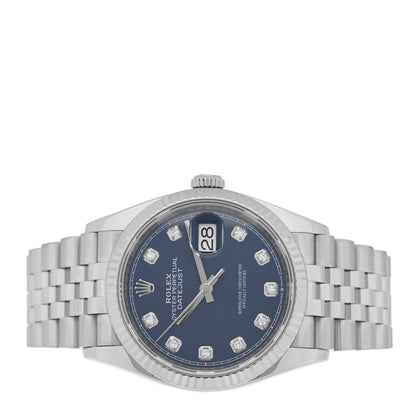 Stainless Steel 18K White Gold Diamond 36mm Oyster Perpetual Datejust Watch Bright Blue 126234