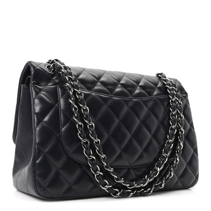 Lambskin Quilted Jumbo Double Flap Navy