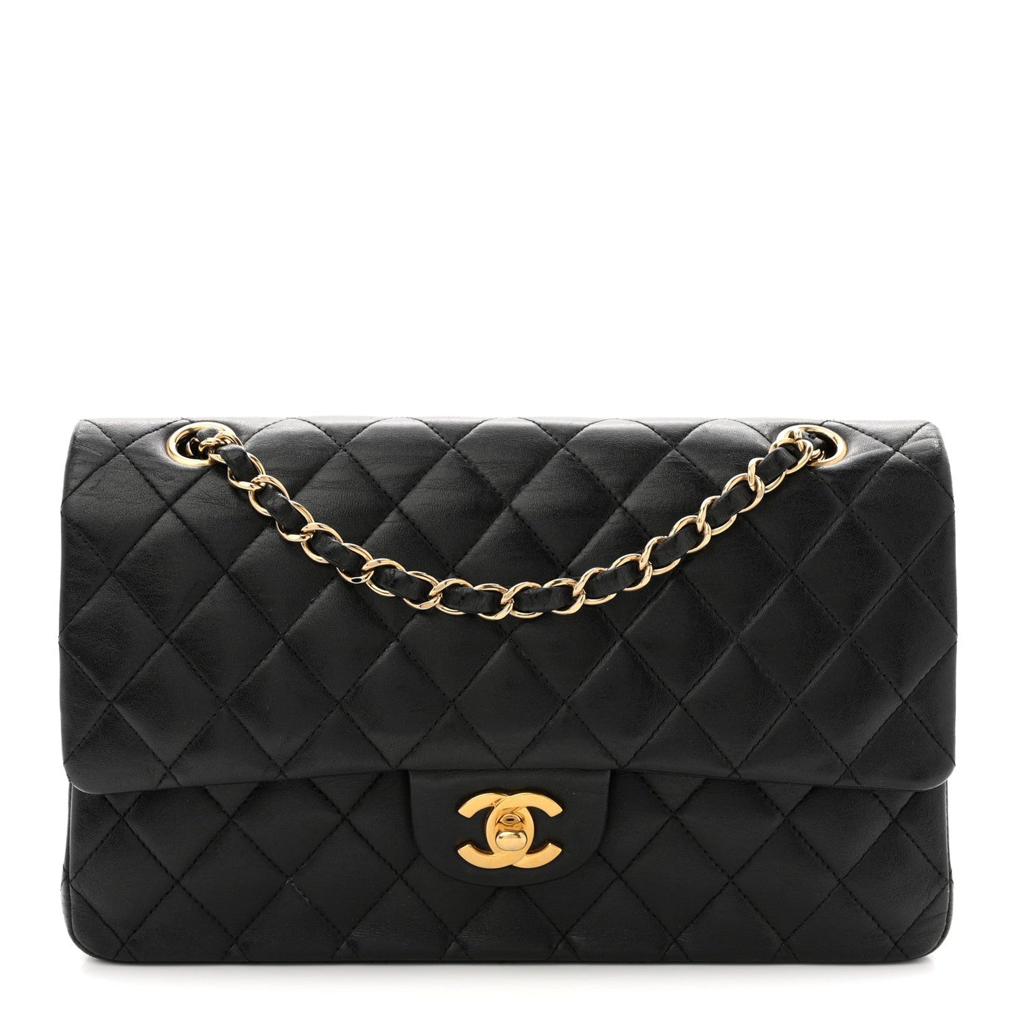 Lambskin Quilted Medium Double Flap Black