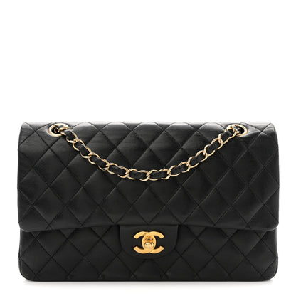 Lambskin Quilted Medium Double Flap Black