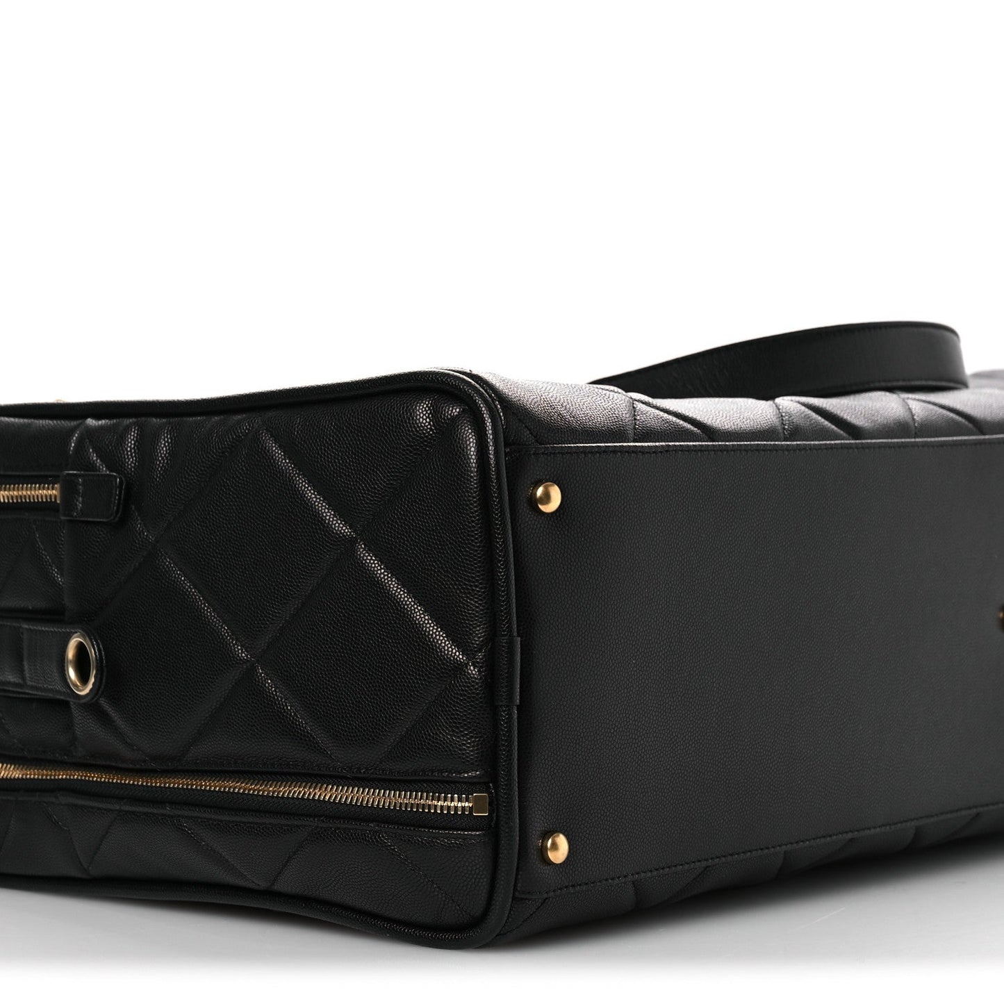 Shiny Grained Calfskin Quilted Large Travel Bowling Bag Black