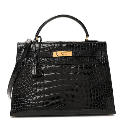 Shiny Alligator Kelly Sellier 32 Black