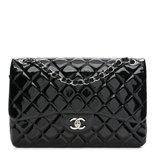 Patent Quilted Jumbo Double Flap Black
