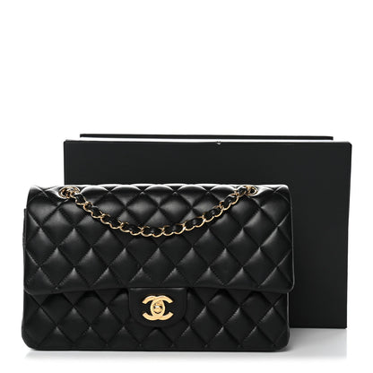 Lambskin Quilted Medium Double Flap Black