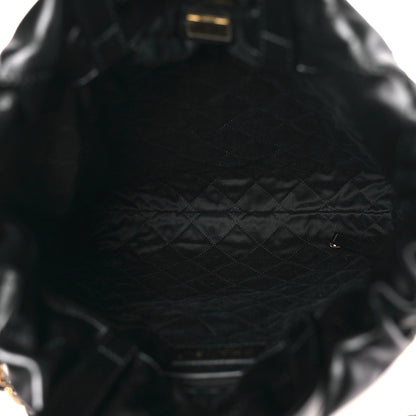 Shiny Calfskin Quilted Chanel 22 Backpack Black