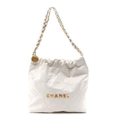 Shiny Calfskin Quilted Small Chanel 22 White