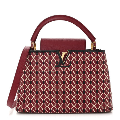 Calfskin Woven Capucines PM Black Red