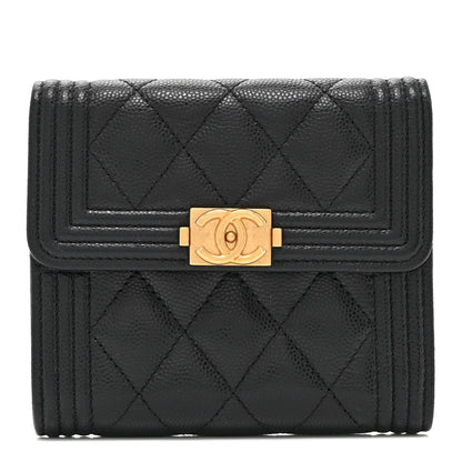 Caviar Quilted Compact Boy Wallet Black