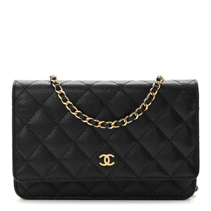 Caviar Quilted Wallet on Chain WOC Black