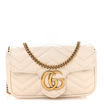 Calfskin Matelasse Super Mini GG Marmont Shoulder Bag White