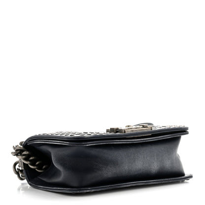 Faded Calfskin Quilted Small Studded Boy Flap Navy
