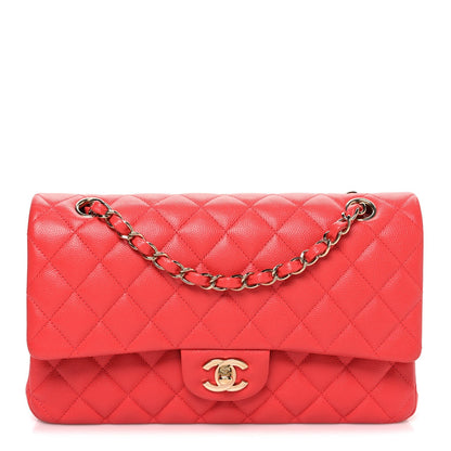 Caviar Quilted Medium Double Flap Red