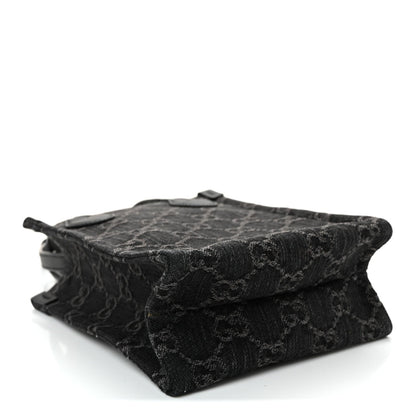 Denim Cuoio Harness GG Monogram Mini Ophidia Tote Bag Black Medium Grey