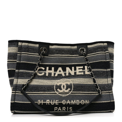 Striped Canvas Small Deauville Tote Dark Grey