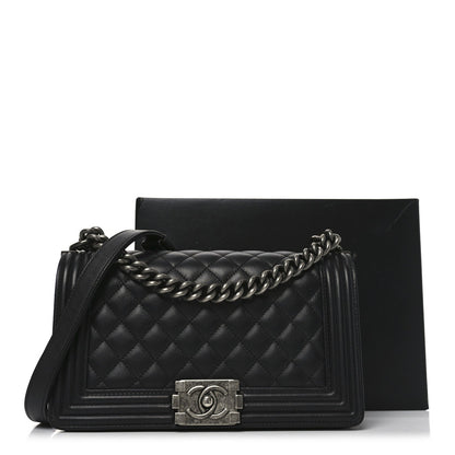 Calfskin Quilted Medium Boy Flap Black