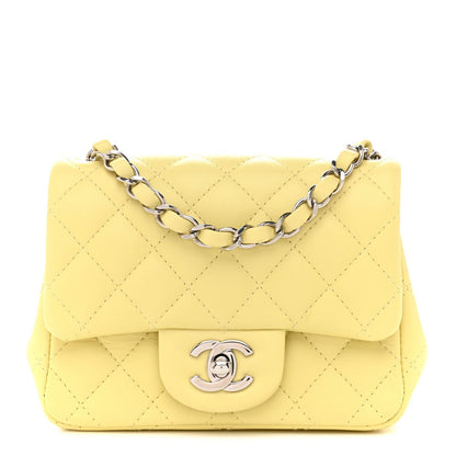 Lambskin Quilted Mini Square Flap Yellow