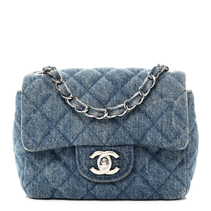 Denim CC Quilted Mini Square Flap Blue