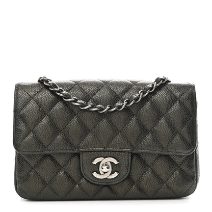 Metallic Caviar Quilted Mini Rectangular Flap Dark Grey