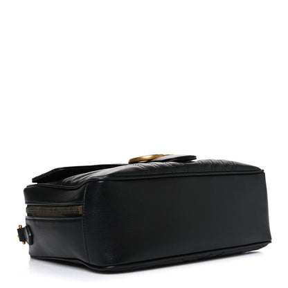Calfskin Matelasse Sylvie Web Small GG Marmont Top Handle Shoulder Bag Black