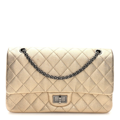 Metallic Aged Calfskin Quilted 2.55 Reissue 227 Flap Pale Gold