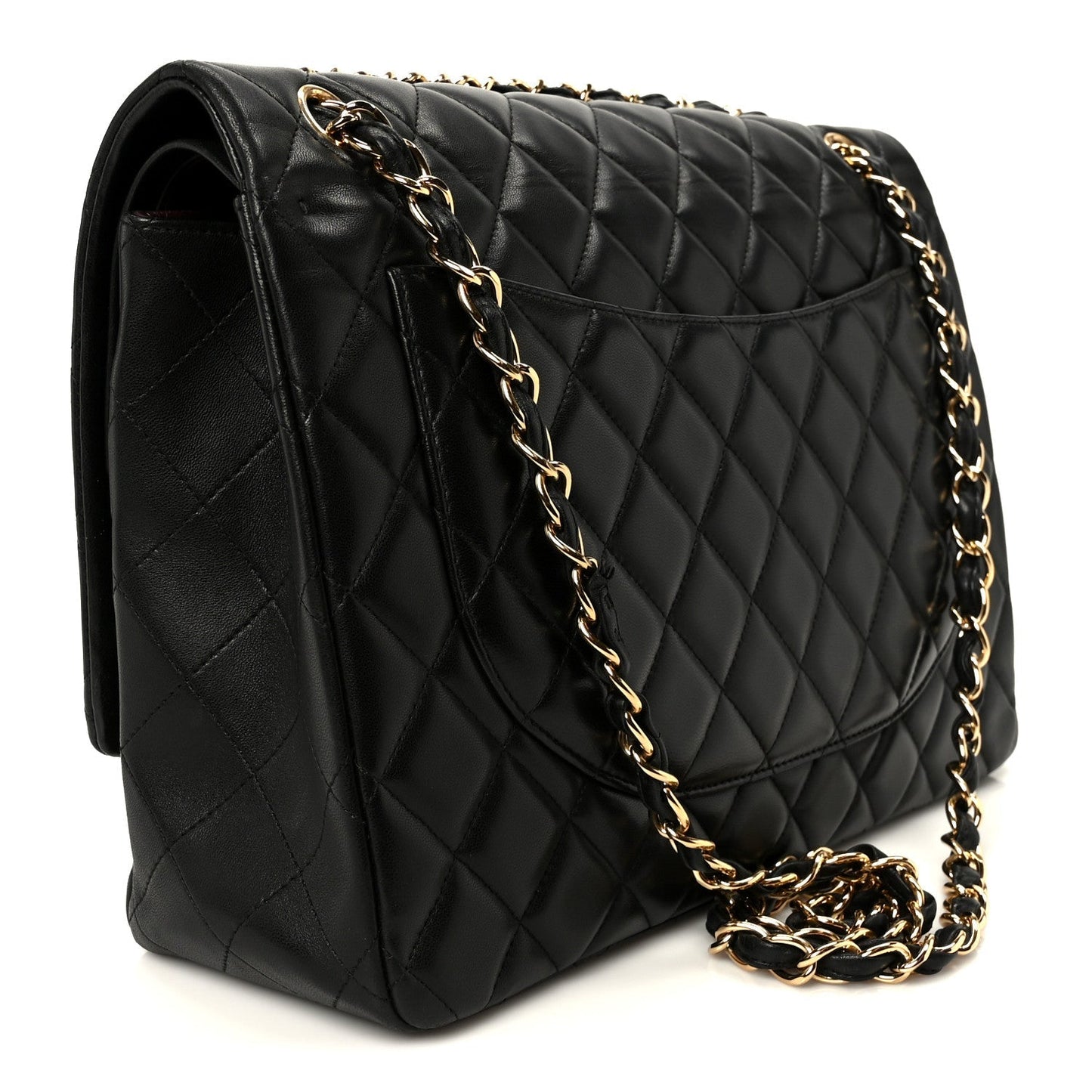 Lambskin Quilted Maxi Double Flap Black