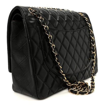Lambskin Quilted Maxi Double Flap Black