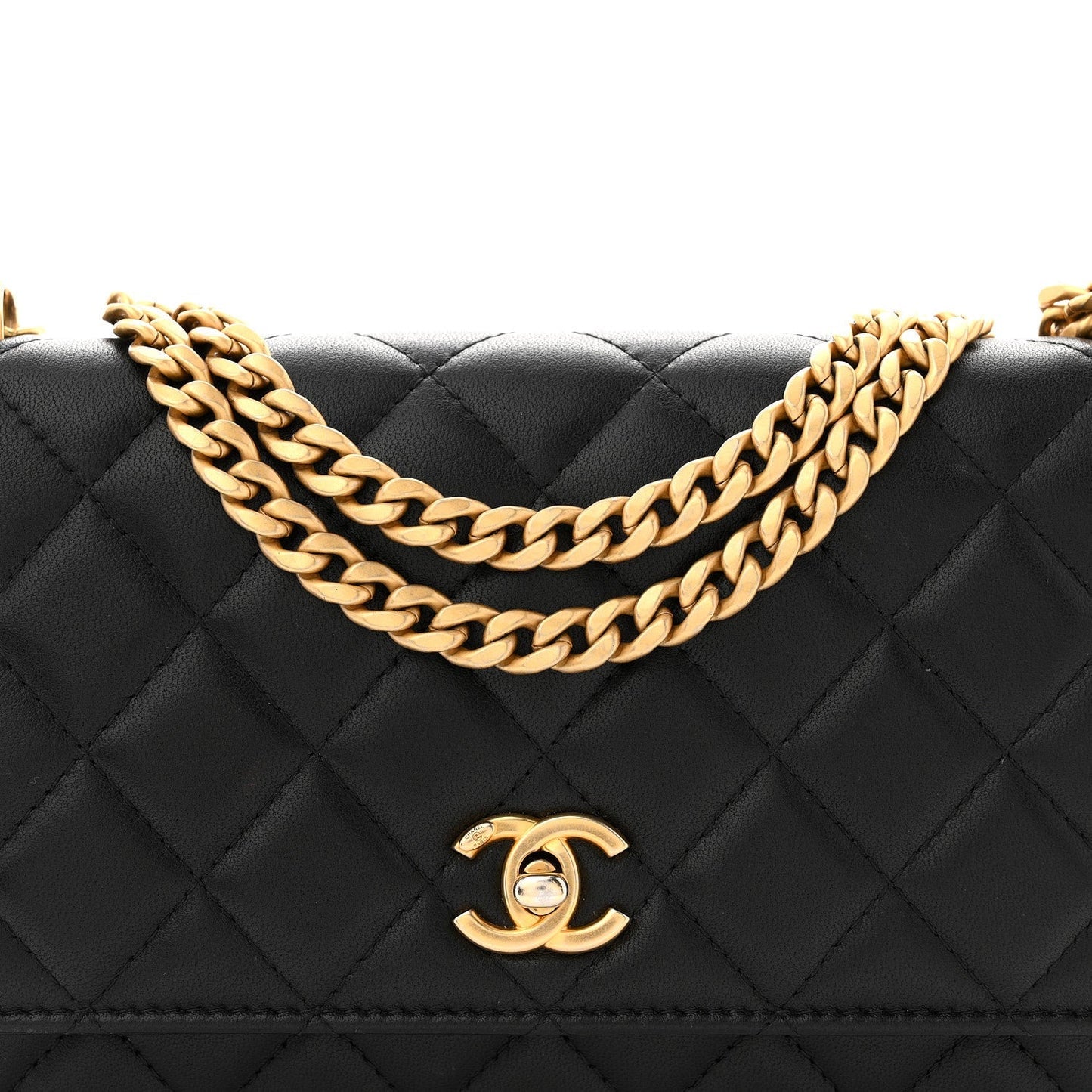 Lambskin Quilted Sweet Camellia Wallet On Chain WOC Black