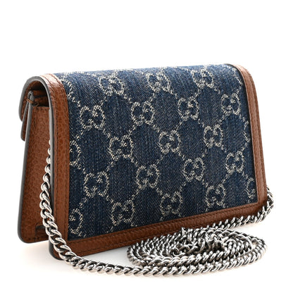 New Denim GG Monogram Dollar Calfskin Enamel Super Mini Dionysus Shoulder Bag Blue Tea Cuir Epilog Electric Blue