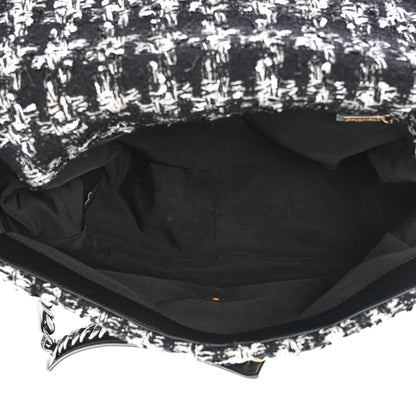Tweed Quilted Maxi Chanel 19 Flap Black Silver Ecru