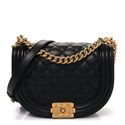 Caviar Quilted Small Boy Messenger Bag Black