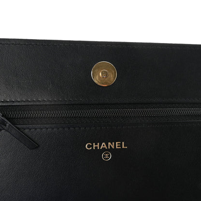 Caviar Quilted Pocket Clutch With Chain WOC Black