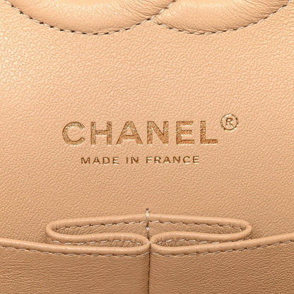 Caviar Quilted Medium Double Flap Beige