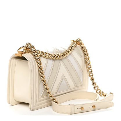 Caviar Suede Calfskin Chevron Medium Boy Flap White